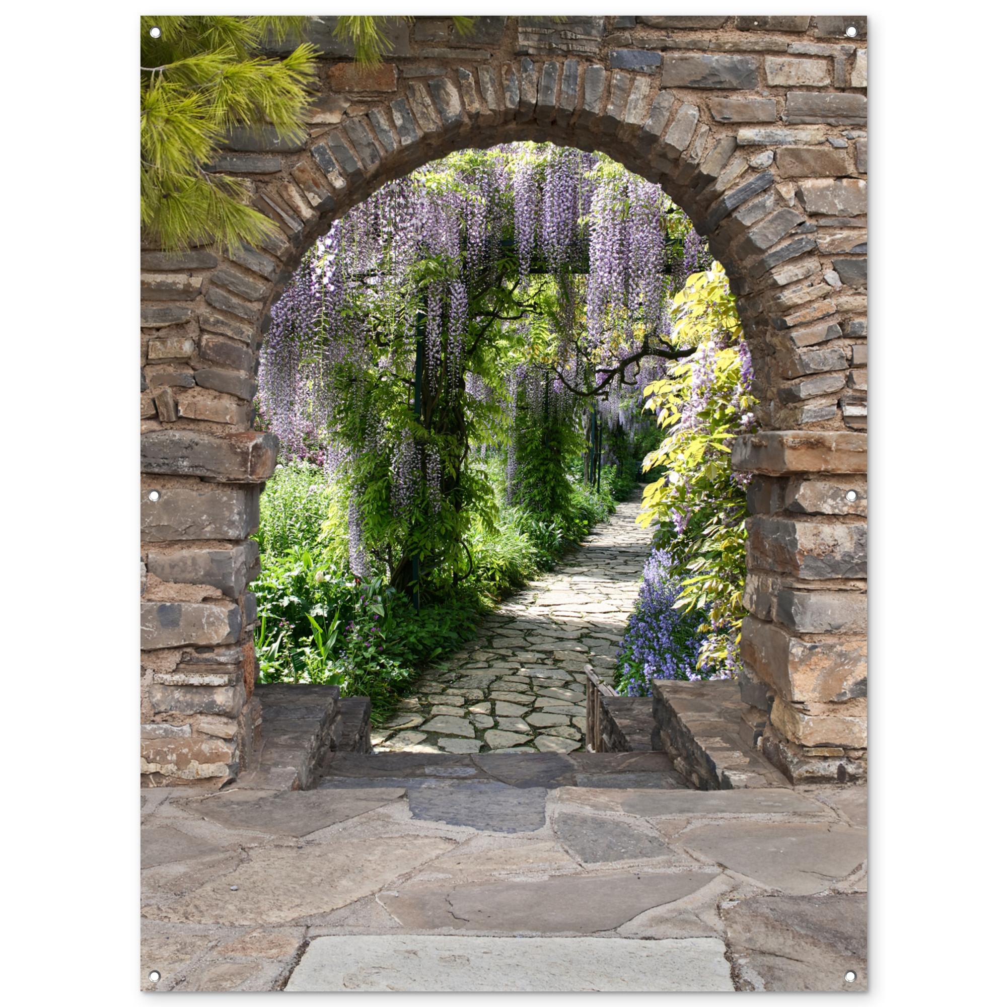GARTENPOSTER Wald - Aussicht - Steine - Weg Gartendekoration 120x160 cm - Graubraun, Kunststoff (120/160/0.2cm) - OnlyWow