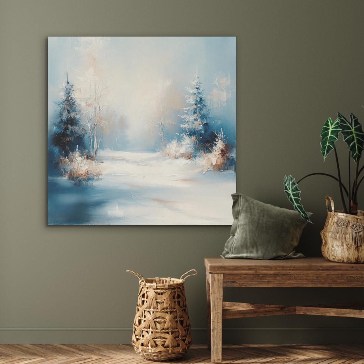 AKUSTIKBILD Wald - Winter - Natur - Abstrakt - Schnee Akustikpaneele 90x90 cm - Weiß, Kunststoff (90/90/0.9cm) - MuchoWow