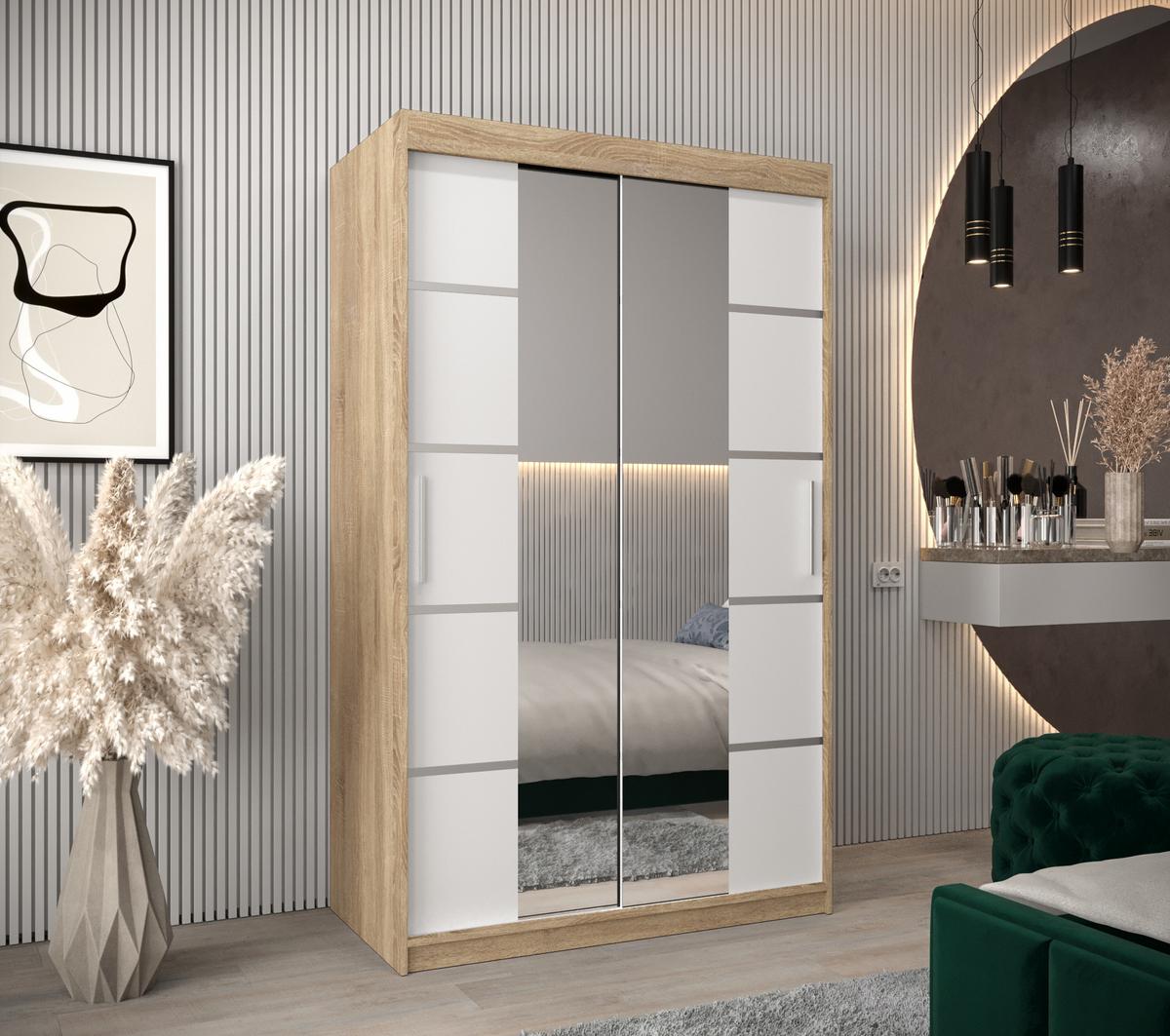 SCHWEBETÜRENSCHRANK 200/120/62 2-türig - Silberfarben/Weiß, Holz/Kunststoff (120/200/62cm) - MÖBEL KRYSPOL