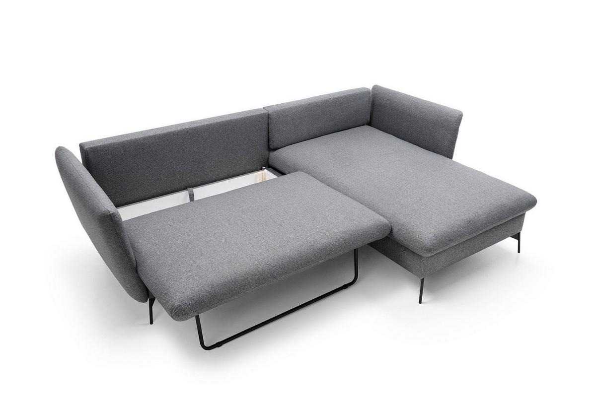 ECKSOFA FERRO Grau Geflochtener Stoff mit Schlaffunktion - Grau, Holz (258/167cm) - MASSENO