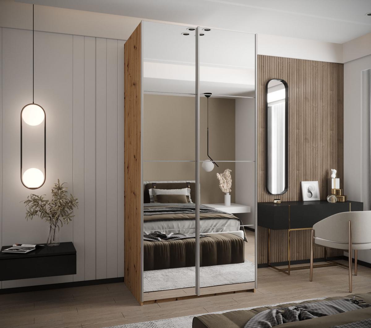 SCHWEBETÜRENSCHRANK 245,5/100/64 2-türig - Silberfarben/Weiß, Holz/Metall (100/245/64cm) - Abiks Möbel