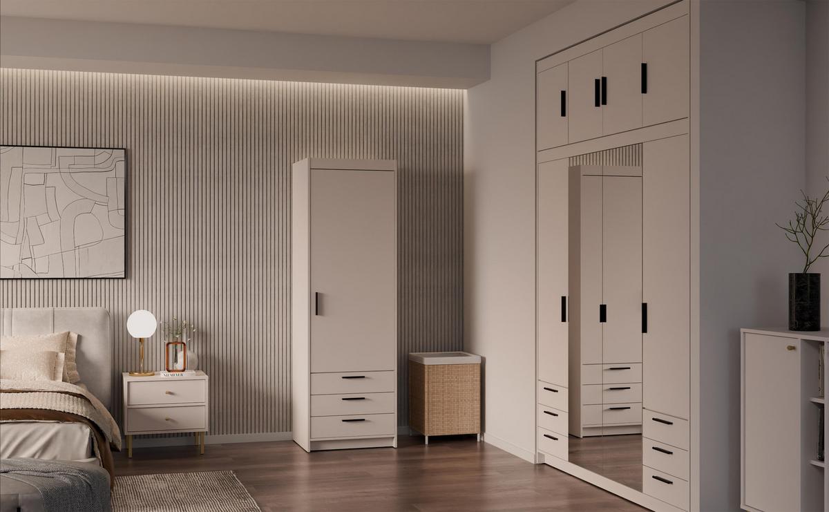 KLEIDERSCHRANK Storicos Beige 59,9/190,5/53 cm - 1T3S Modern mit Schubladen - Beige, Holzwerkstoff/Kunststoff (59.9/190.5/53cm) - AX Living
