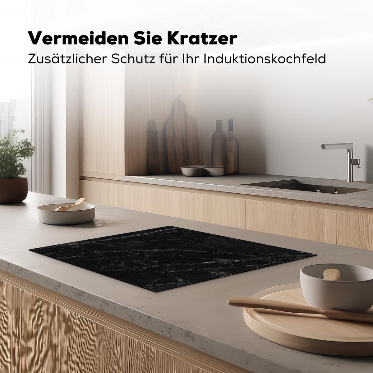 HERDABDECKPLATTE Schwarz - Marmor Herdabdeckung Induktionsfeld 65x52 cm - Schwarz, Kunststoff (65/52/0.2cm) - MuchoWow