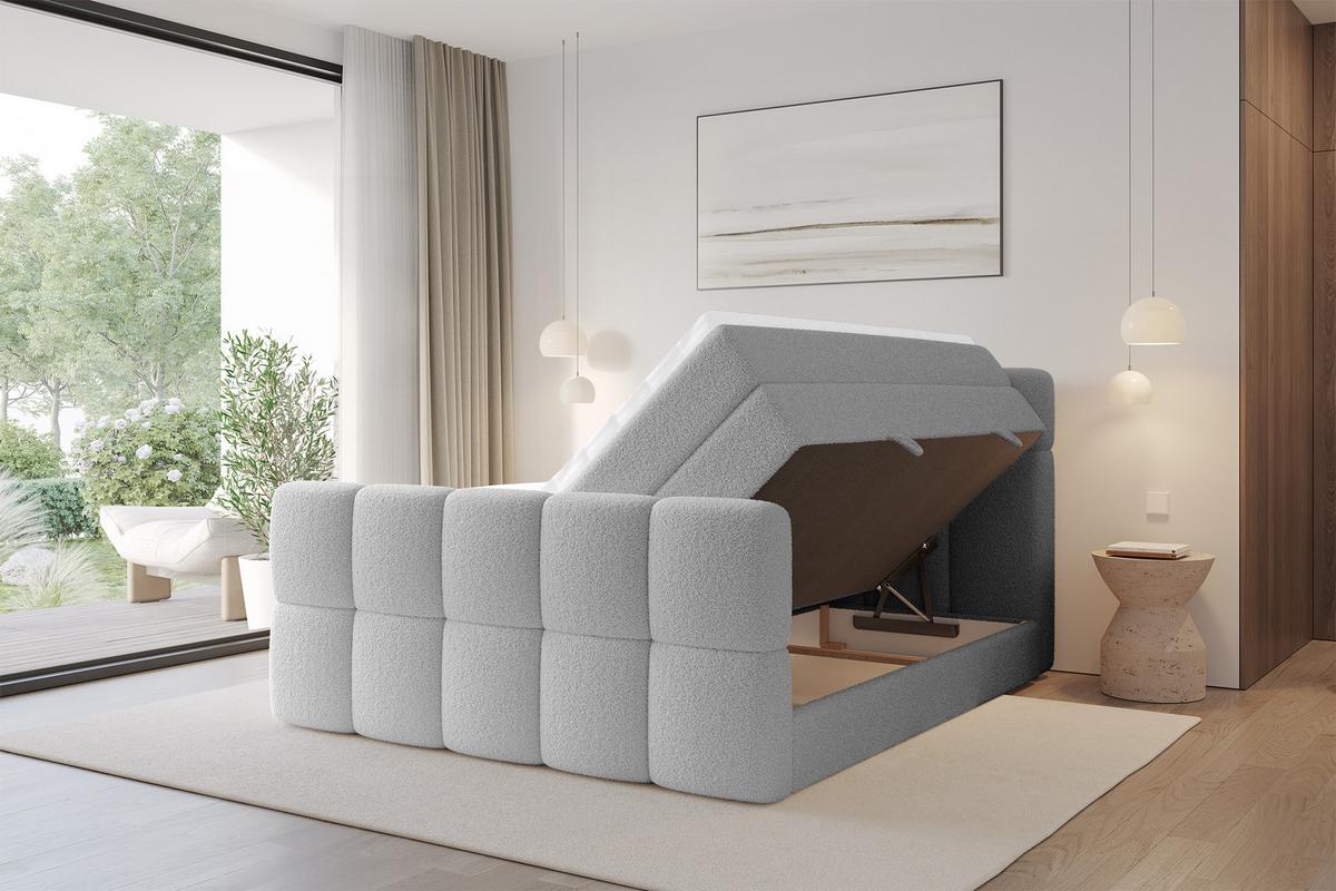 BOXBETT mit Matratze H3/H4 - FAMA-Z KING - 120x200 cm Hellgrau Quelle - Hellgrau, Holzwerkstoff (120/200cm) - ALTDECOR