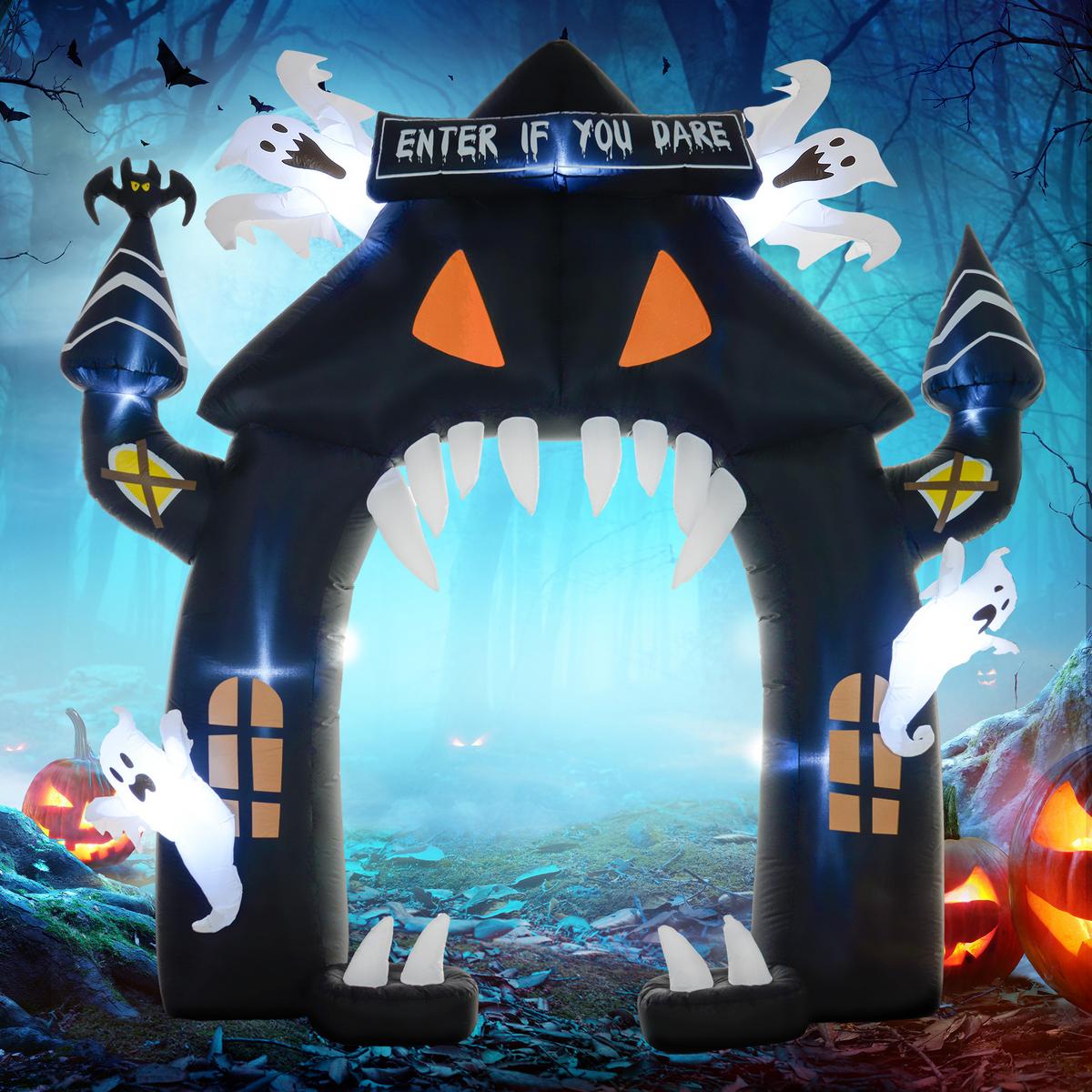 HALLOWEEN aufblasbarer Bogen, 300 cm Große Halloween-Deko mit LED-Beleuchtung - Schwarz, Kunststoff (76/300/300cm) - Outsunny
