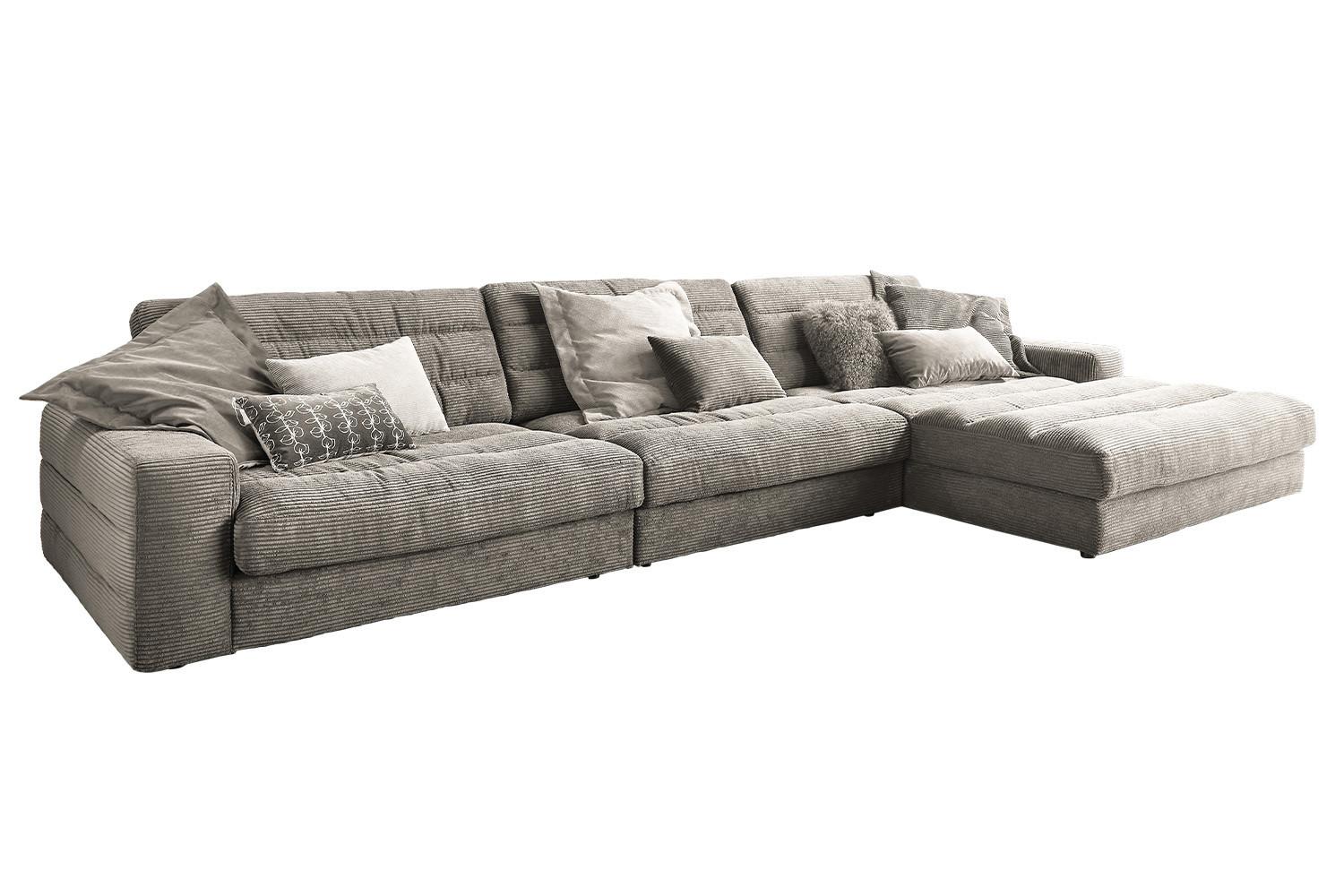 ECKSOFA XL LANA Steingrau Cord - Greige/Schwarz, Textil (416/205cm) - KAWOLA