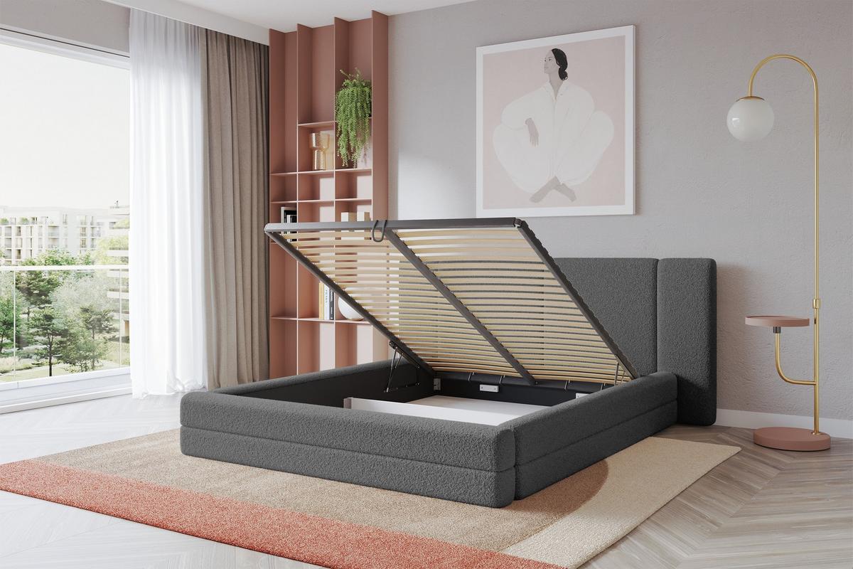 POLSTERBETT mit Bettkasten und Lattenrost, Bett mit Matratze H3/H4 - TEVO 140x200 Grau - Greige, Holzwerkstoff/Textil (140/200cm) - ALTDECOR