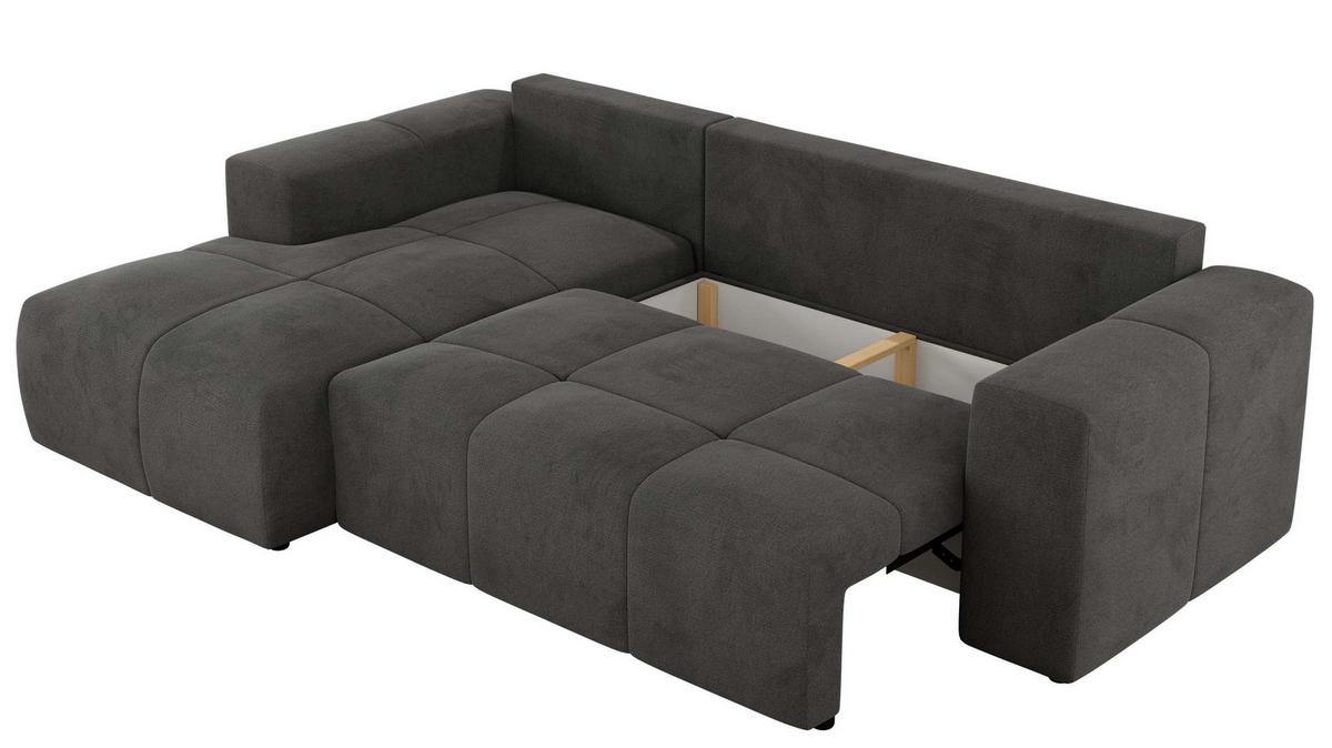 ECKSOFA MONIVA Dunkelgrau Velvet - Links - Dunkelgrau/Schwarz, Textil (164/266cm) - MKS