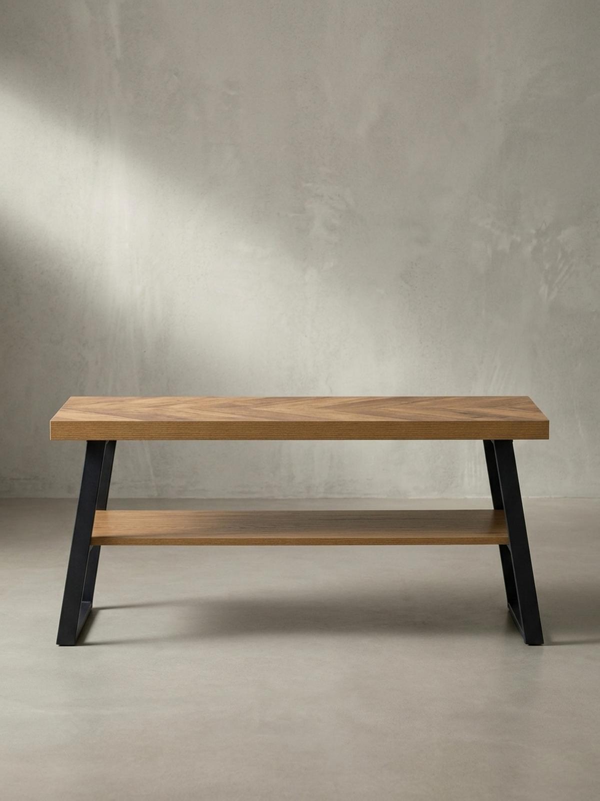 SCHUHBANK – 100x41x40 cm, Eiche-Dekor, Fischgrät, mit Ablage - Schwarz/Braun, Holz/Holzwerkstoff (100/41/40cm) - KADIMA DESIGN