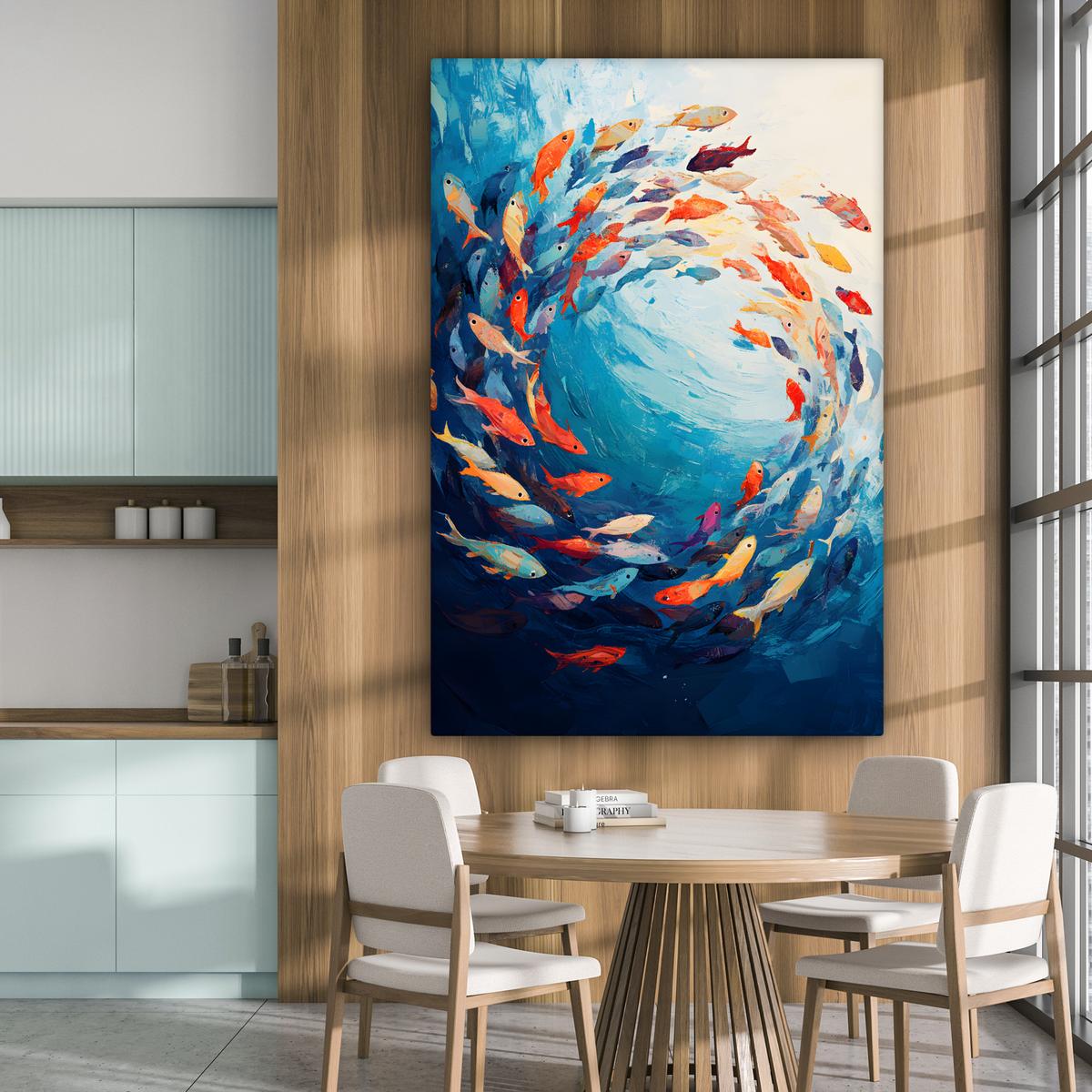 LEINWANDBILD Meer - Fische - Bunt - Dynamisch Deko Groß 90x140 cm - Hellblau, Textil (90/140cm) - MuchoWow