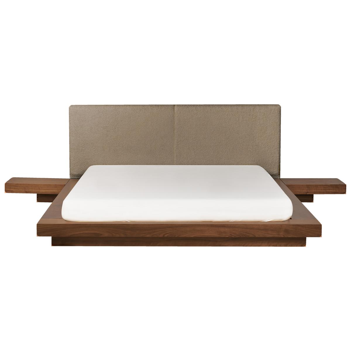 BETT mit LED 160/200 cm MDF-Platte Taupe Zen - Taupe, Holz (160/200cm) - Beliani