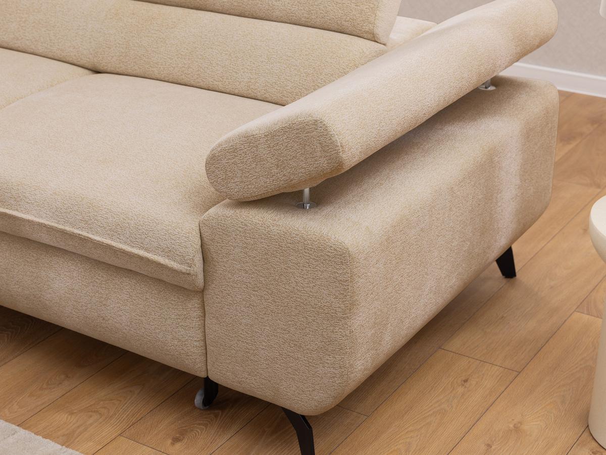 ECKSOFA mit Schlaffunktion und Bettkasten Bonnie aus Taupe Chenille-Stoff mit verstellbaren Kopfstützen und Armlehne - Ottomane links - Taupe/Schwarz, Holz/Textil (275/210cm) - S-Style