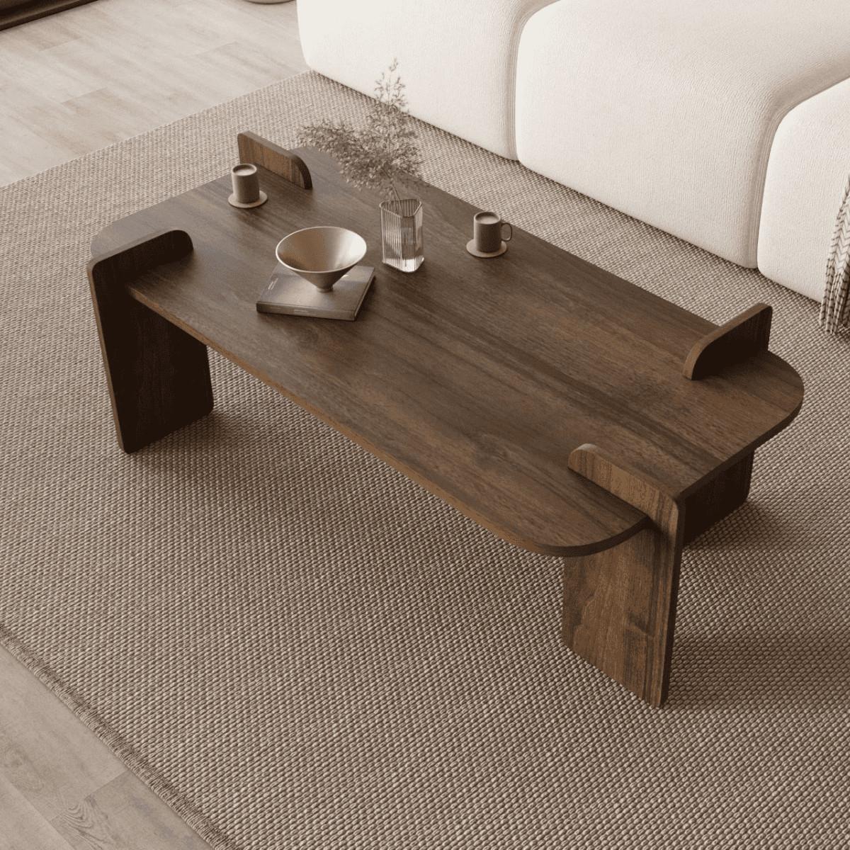 COUCHTISCH mit rechteckiger Tischplatte und abgerundeten Kanten 120/60/35 cm - Naturfarben, Holzwerkstoff (8/60/35cm) - Calicosy