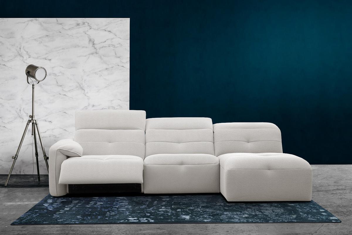 ECKSOFA TRENTO 4-Sitzer mit 1 Relaxfunktion, ecru - Ecru/Schwarz, Holzwerkstoff/Kunststoff (262/165cm) - Wozimo