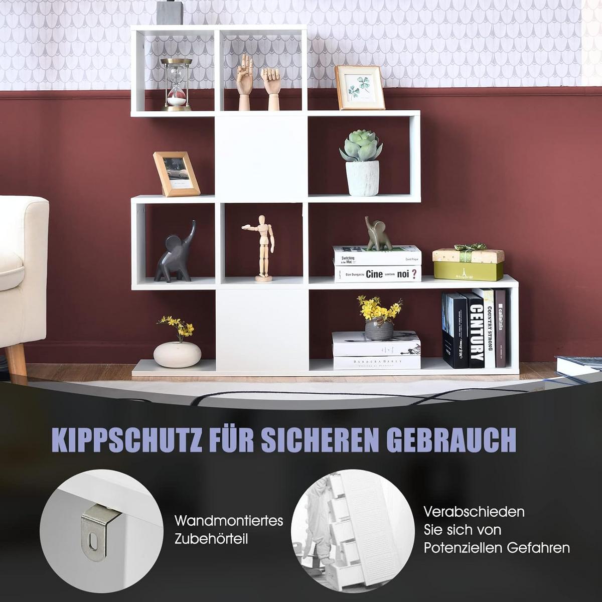 BUCHERREGAL 5-stöckiges Weiß - Weiß, Holz (120/109/20cm) - COSTWAY