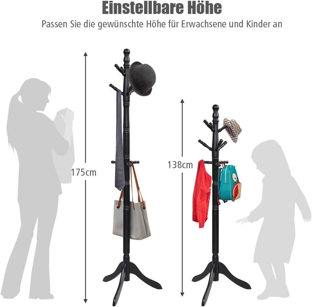 GARDEROBENSTÄNDER 175cm Schwarz - Schwarz, Holz (50/175/50cm) - COSTWAY