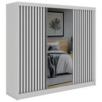 SCHWEBETÜRENSCHRANK mit Spiegel LAOS - 240 - Weiß - Schwarz Lamellen - Alufarben/Schwarz, Holzwerkstoff/Metall (240/216/61cm) - MKS