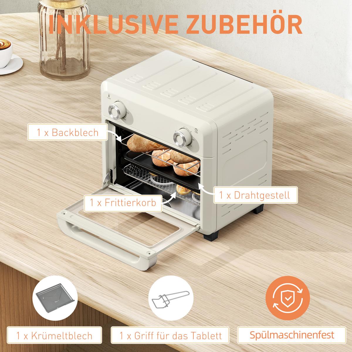 MINIBACKOFEN Edelstahl Gehärtetes Glas Cremeweiß - Creme, Metall (32/27.2/29.8cm) - HOMCOM