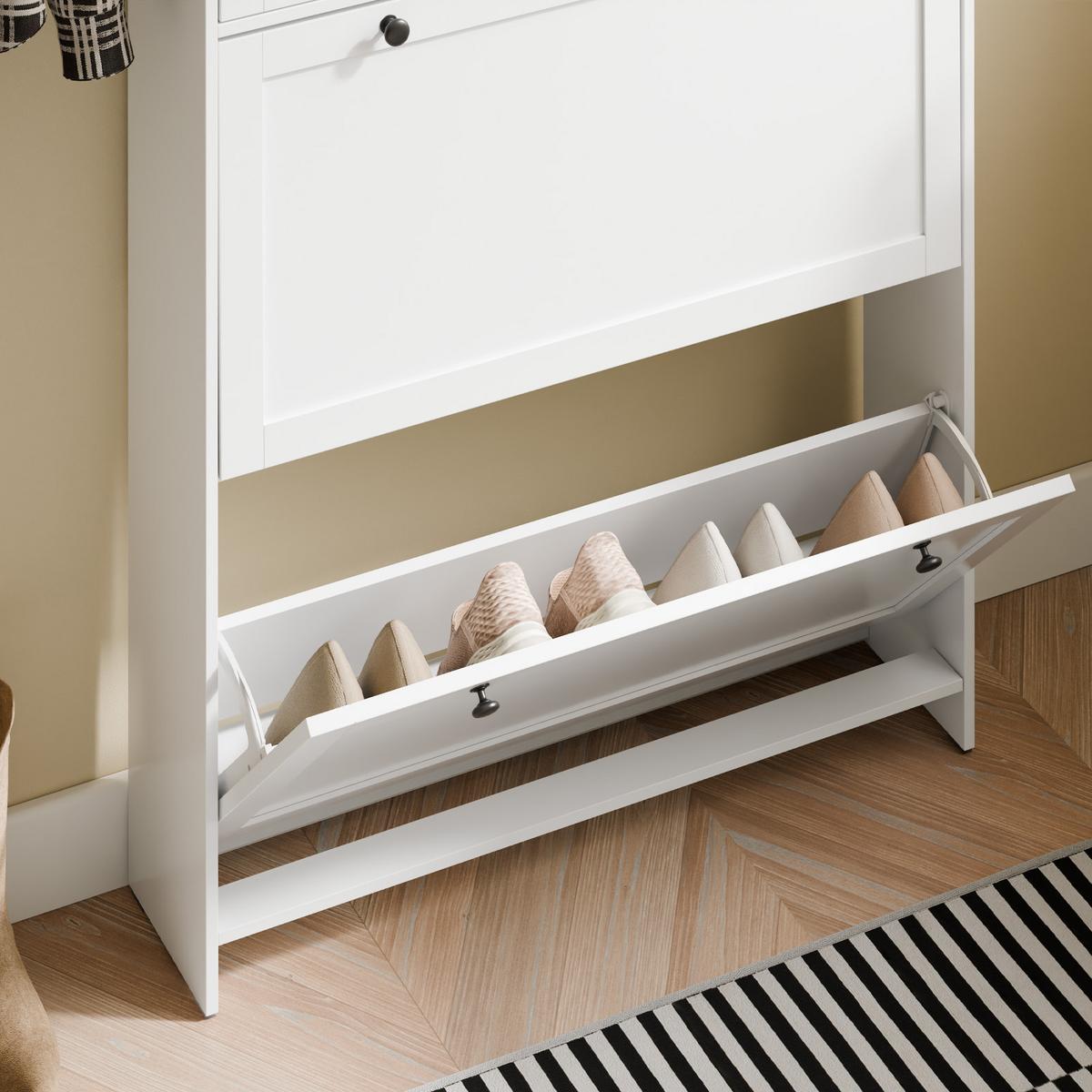 SCHUHKIPPER Schmal mit Schublade, Weiß 80x107x19 cm - Weiß, Holzwerkstoff (80/107/19cm) - SoBuy