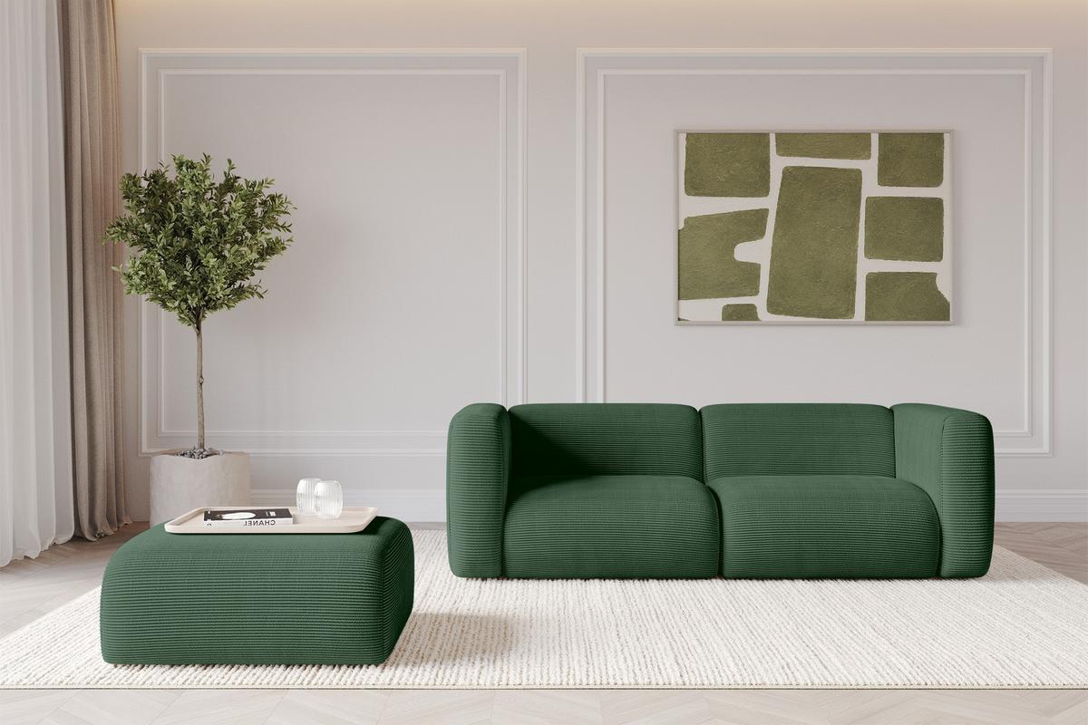 POUF MIRA-PUF 91x89x40 Grün cm Cord Modular Sitzhocker - Salbeigrün/Schwarz, Holzwerkstoff/Kunststoff (91/40/89cm) - ALTDECOR