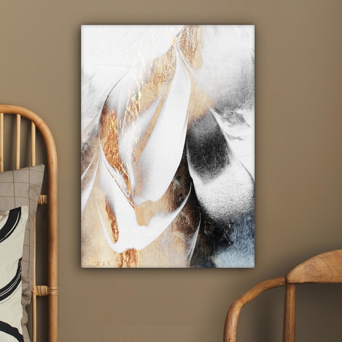 LEINWANDBILD Luxus - Abstrakt - Gold - Weiß Wandbild Wohnzimmer 60x80 cm - Goldfarben, Textil (60/80cm) - MuchoWow