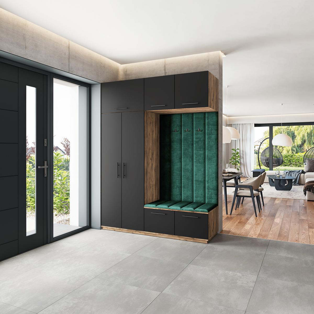 GARDEROBENSCHRANK REMA 180/240/60 cm Modern Garderobe-Set Eiche Lefkas - Eichefarben/Schwarz, Holzwerkstoff (180/240/60cm) - MASSENO