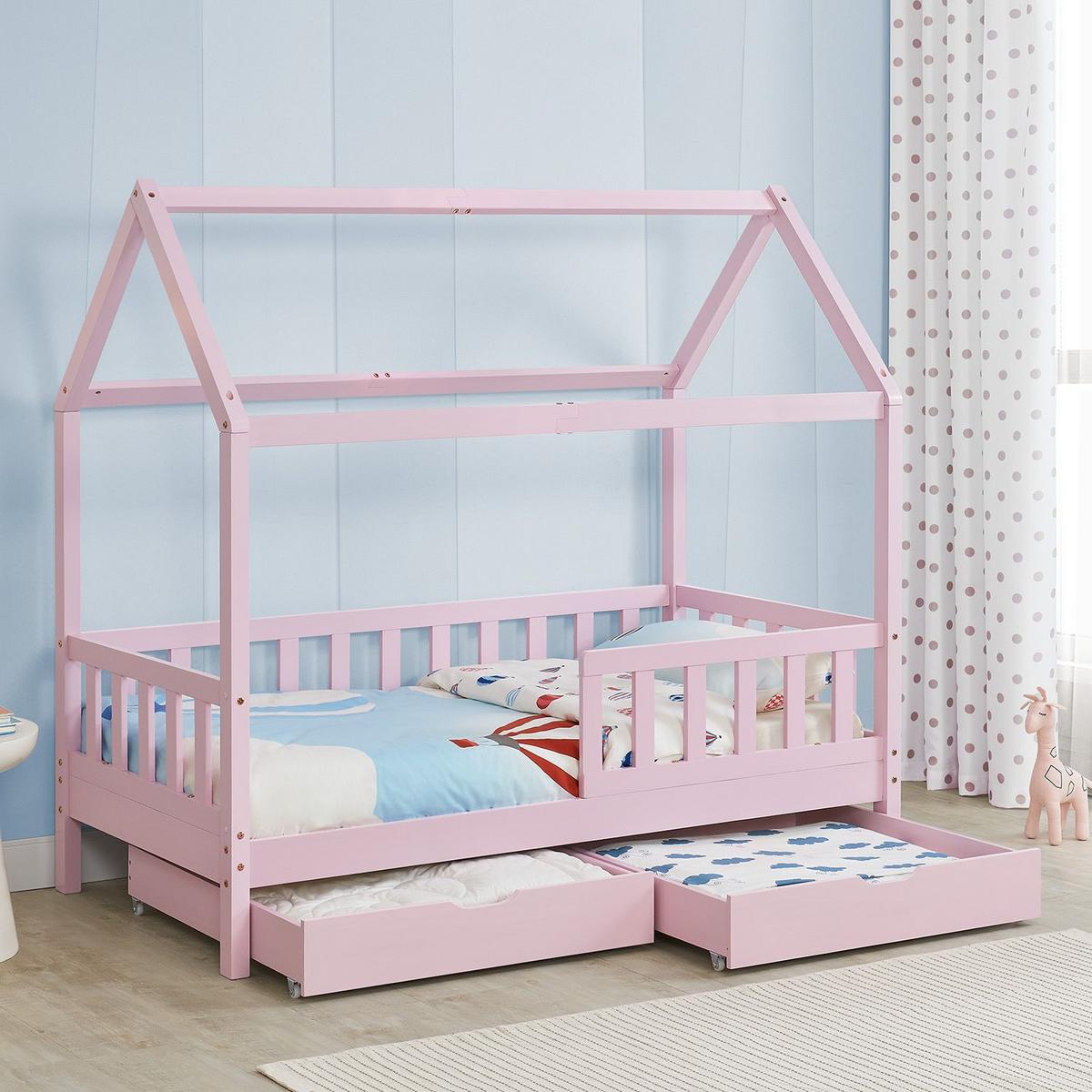 KINDERBETT Marli rosa 90x200 cm mit Bettkasten - Rosa, Holz (90/200cm) - Juskys