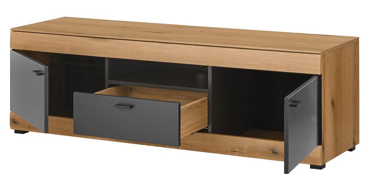 TV-LOWBOARD in Eiche, grau 150 cm, TV Unterschrank mit Soft-Close - Kaschmir/Eichefarben, Holzwerkstoff/Kunststoff (150/484/45cm) - Furn.Design