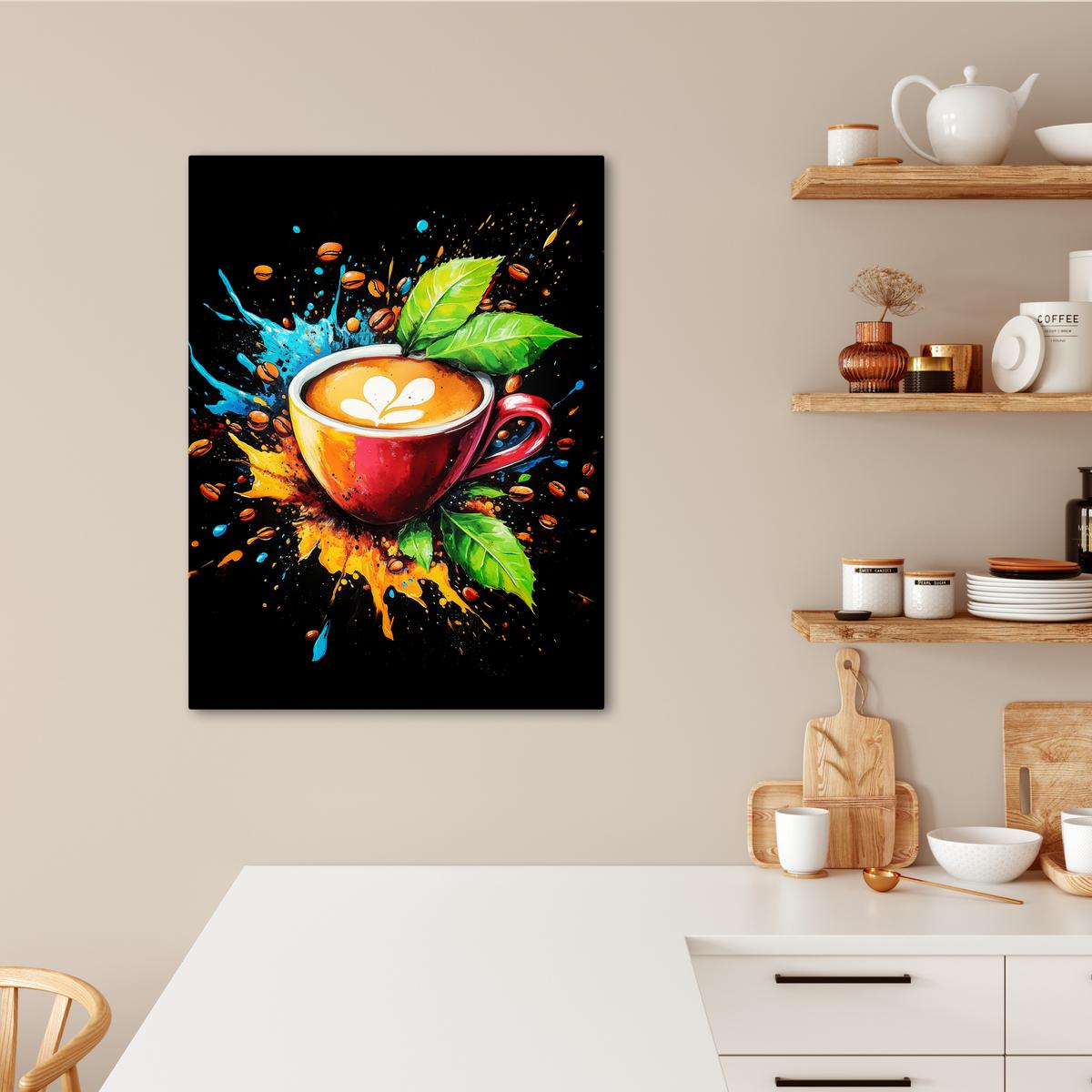 LEINWANDBILD Kaffee - Graffiti - Trinken - Abstrakt Wandbild Wohnzimmer 60x80 cm - Mokka, Textil (60/80cm) - MuchoWow