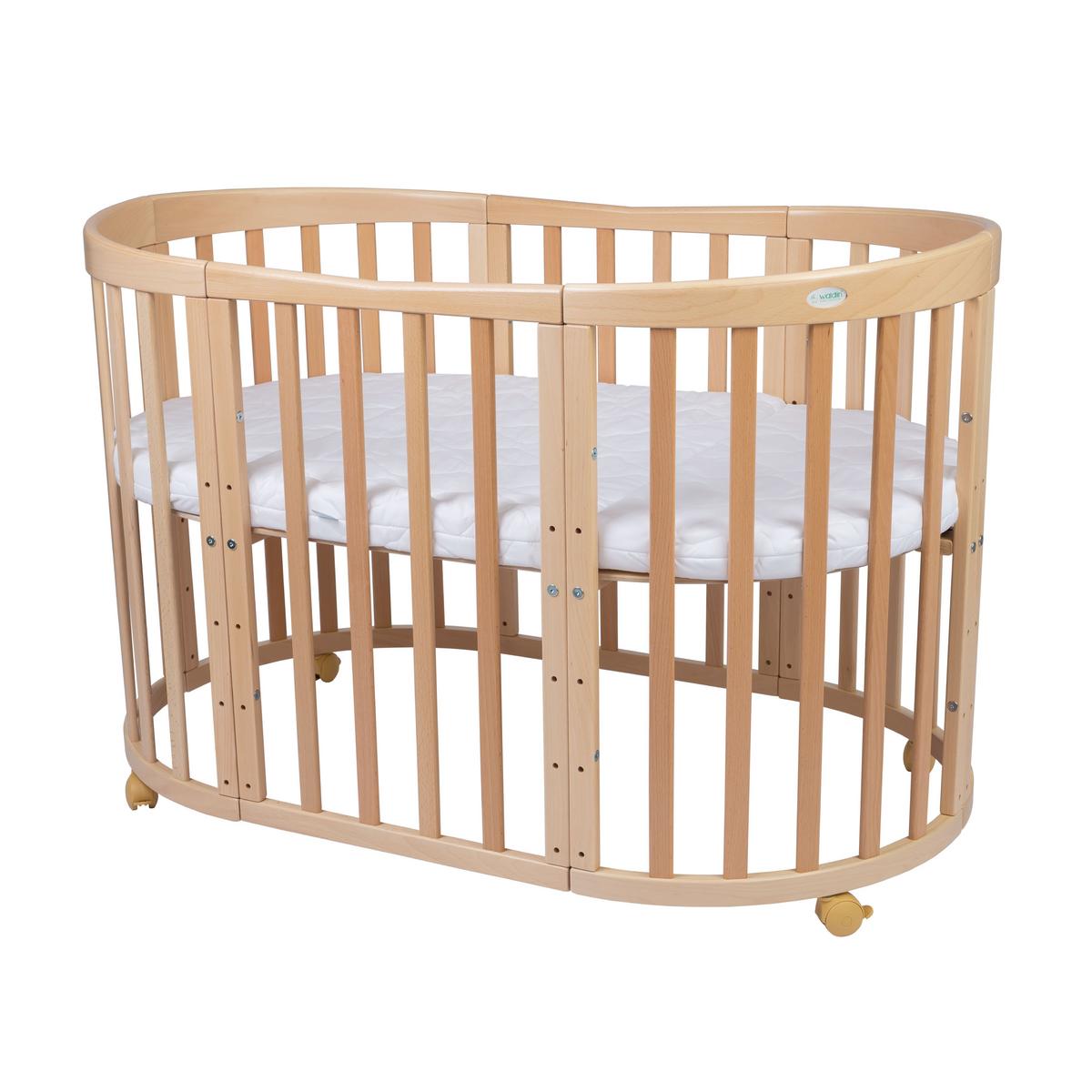 BABYBETT NATUR OVAL 7in1 mit Matratze - Naturfarben, Holz/Textil (73/125cm) - waldin