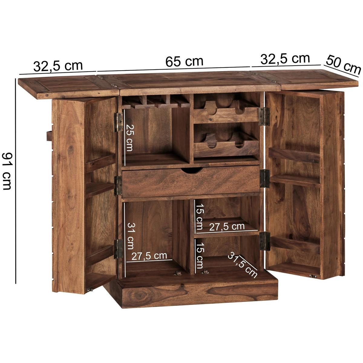 BARSCHRANK aus Massivholz mit Türen und integrierter Weinaufbewahrung SAAR, Braun 64x50x91 cm - Braun, Holz (64/91/50cm) - KADIMA DESIGN