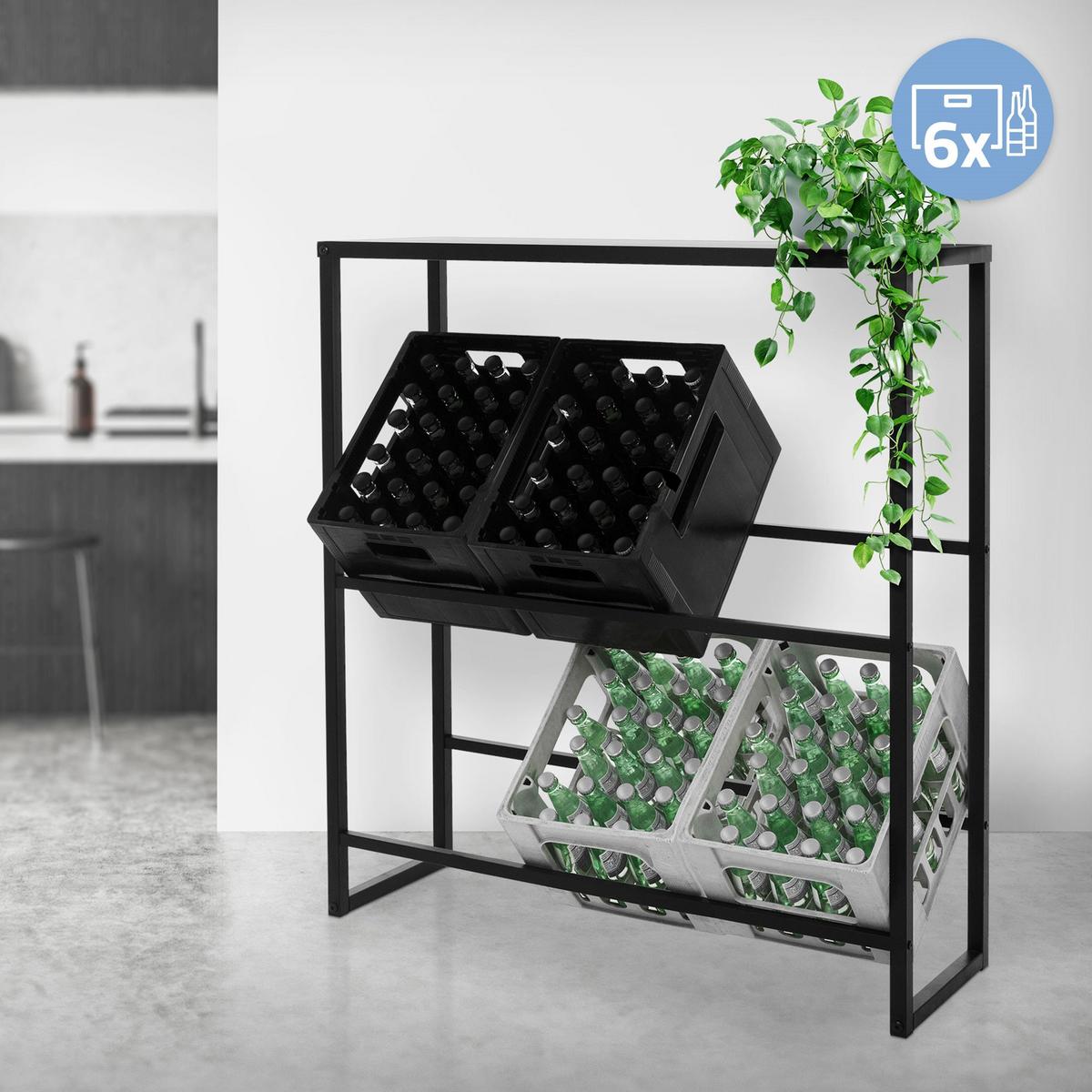 GETRÄNKEKISTENREGAL für 6-8 Kisten mit Ablage 100x32x108,5 cm aus Stahl - Anthrazit, Metall (32/108.5/100cm) - ML-DESIGN