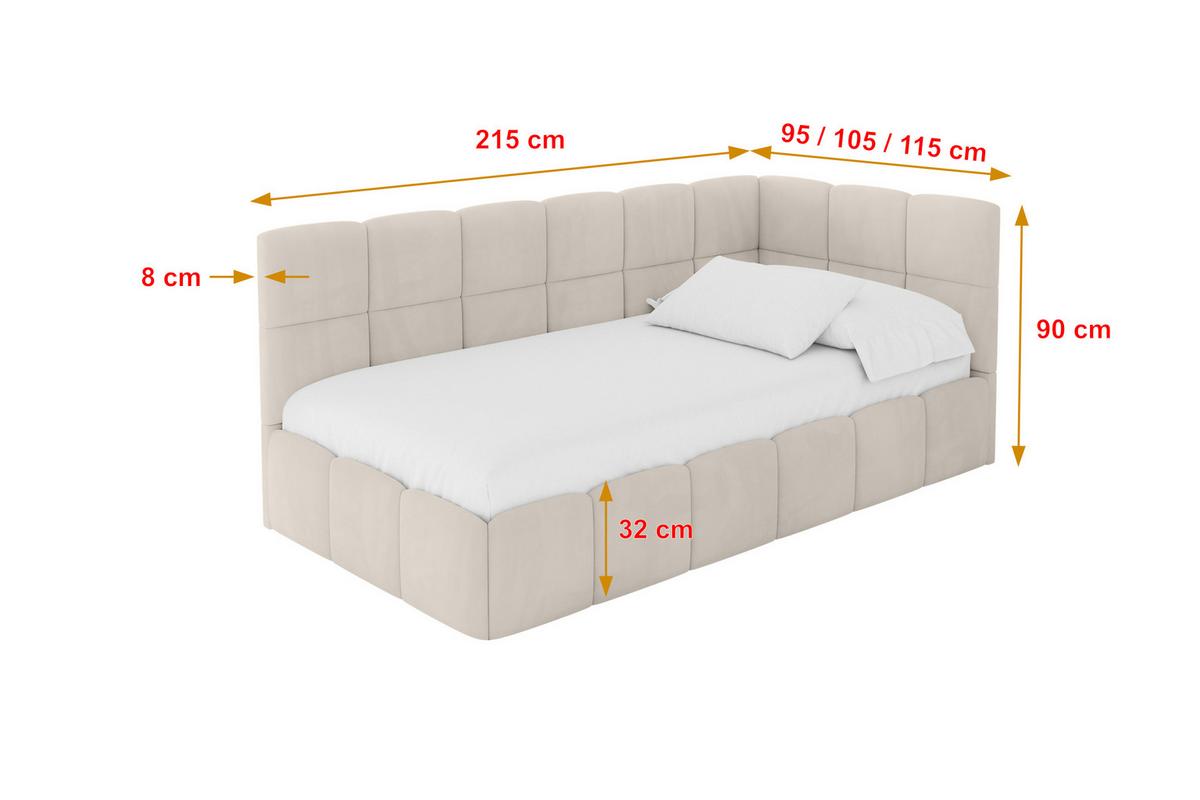 EINZELBETT Jugendbett mit Bettkasten Links, ohne Matratze - LIVY 100x200 Beige - Beige, Holzwerkstoff/Textil (100/200cm) - ALTDECOR