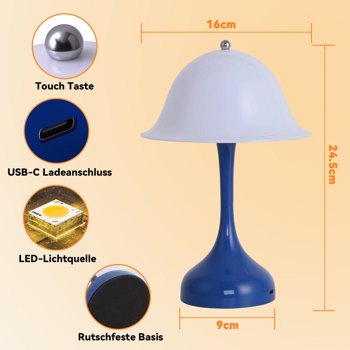 LED TISCHLAMPE Solara 16/9/24.5 cm - Blau, Kunststoff (16/9/24.5cm) - ZMH