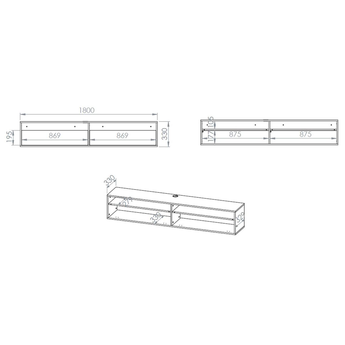 TV-HÄNGEBOARD Heggers mit Fächern DUNIN 180 CM - Dunkelbraun, Holzwerkstoff (180/33/33cm) - Selsey