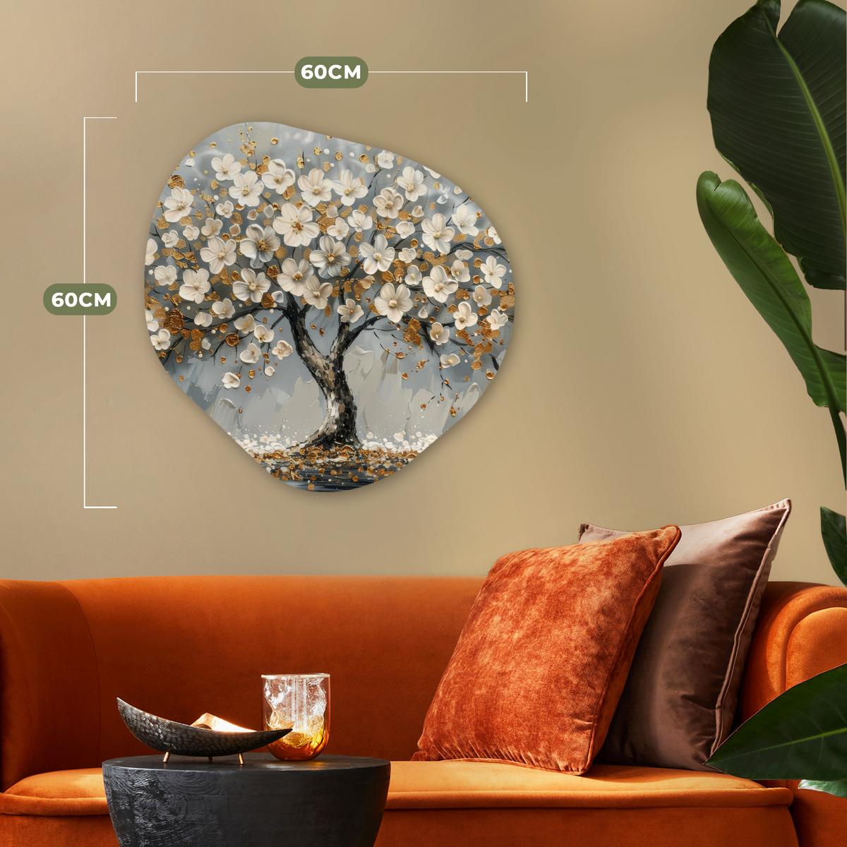 WANDBILD Baum - Gold - Blumen - Abstrakt - Kunst Wandbild 60x60 cm - Goldfarben, Kunststoff (60/60cm) - MuchoWow