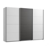 SCHWEBETÜRENSCHRANK 3-türig B270/H208/T65 cm, Kleiderschrank in Weiß, Mitteltür in grauer Stahl-Optik / 22003 - Alufarben/Schwarz, Holzwerkstoff/Metall (270/208/65cm) - luma-home
