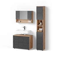 BADMÖBEL-SET Ronco Anthrazit mit Wabenstruktur 3 Teile, mit Spiegelschrank 80 cm - Anthrazit, Holzwerkstoff (80/58/41cm) - Livinity®