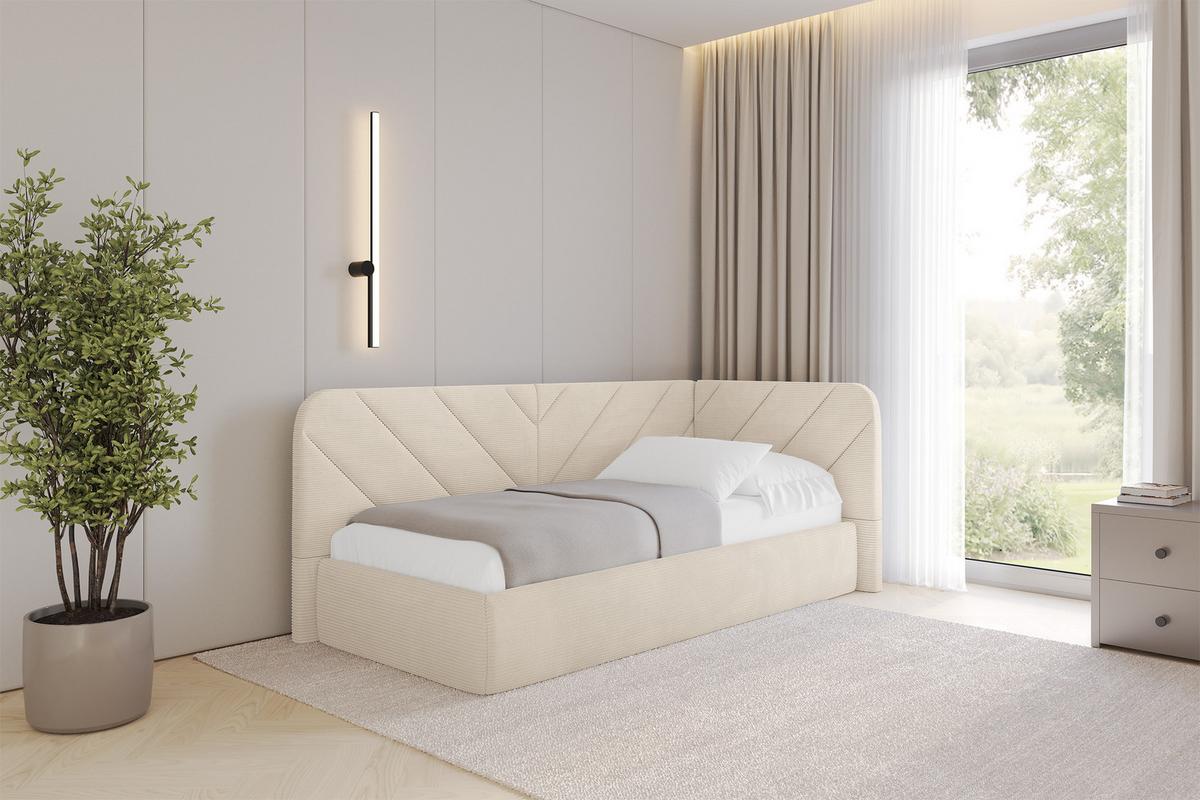 EINZELLBETT Jugendbett mit Bettkasten, Links - FIKY 80x200 Beige - Creme, Holzwerkstoff/Textil (80/200cm) - ALTDECOR