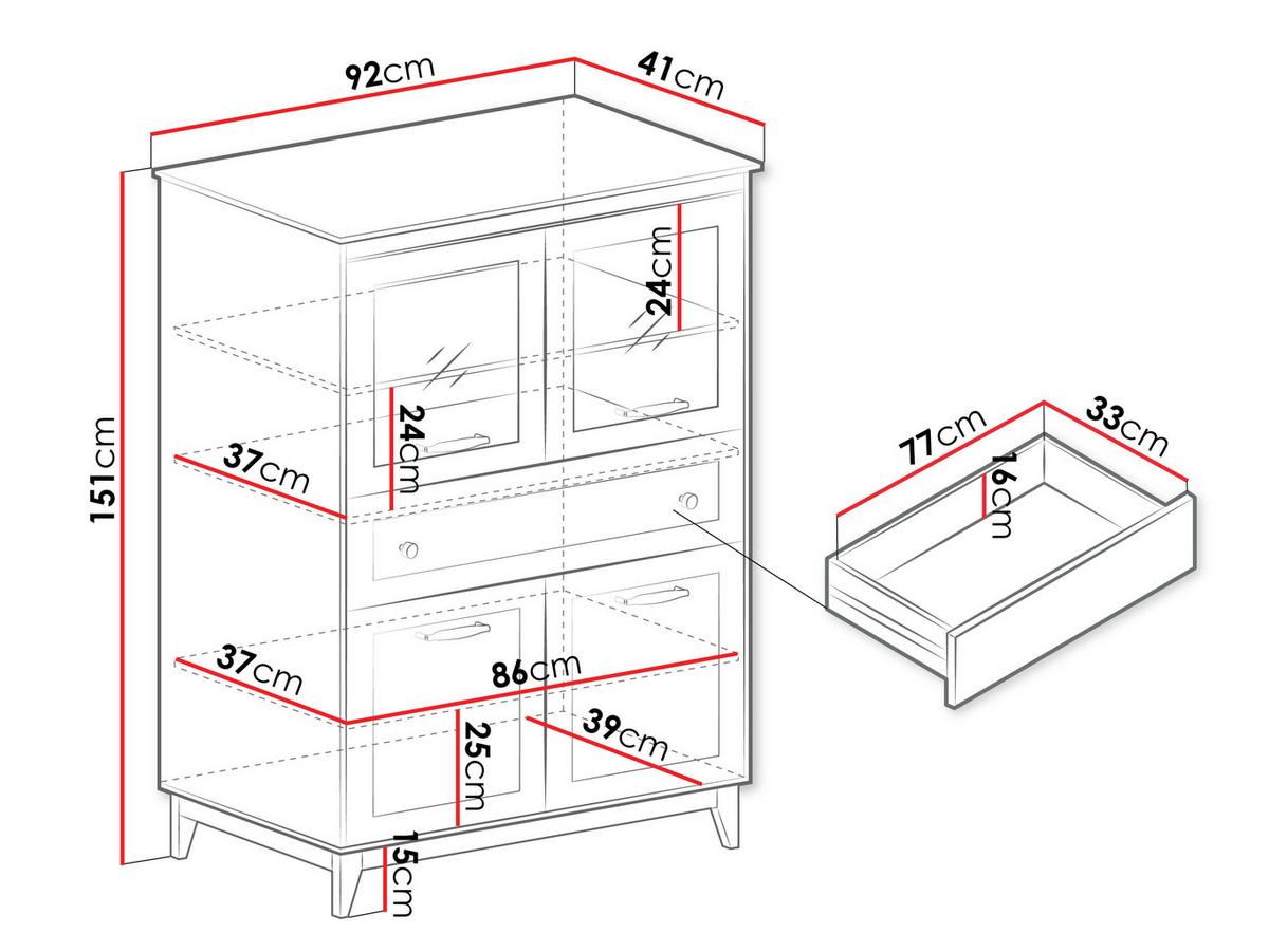 VITRINE Windsor W-05 mit Weißer LED-Beleuchtung - Kaschmir/Eichefarben, Holz/Holzwerkstoff (92/151/41cm) - MIRJAN24