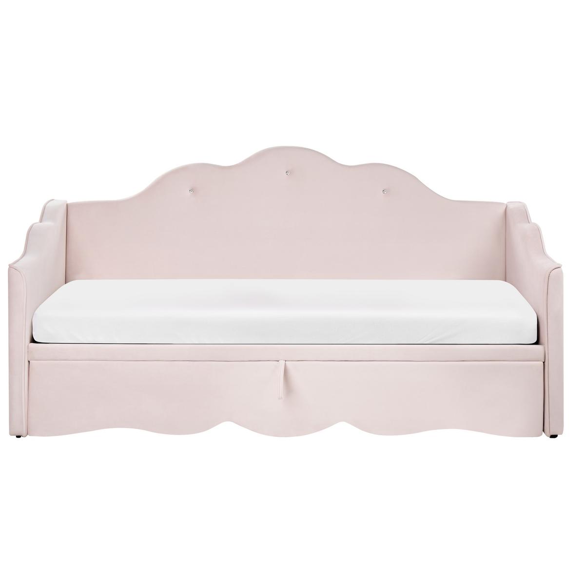 AUSZIEHBETT Samtstoff 90/200 cm Pastellrosa Lorette - Pink, Textil (90/200cm) - Beliani
