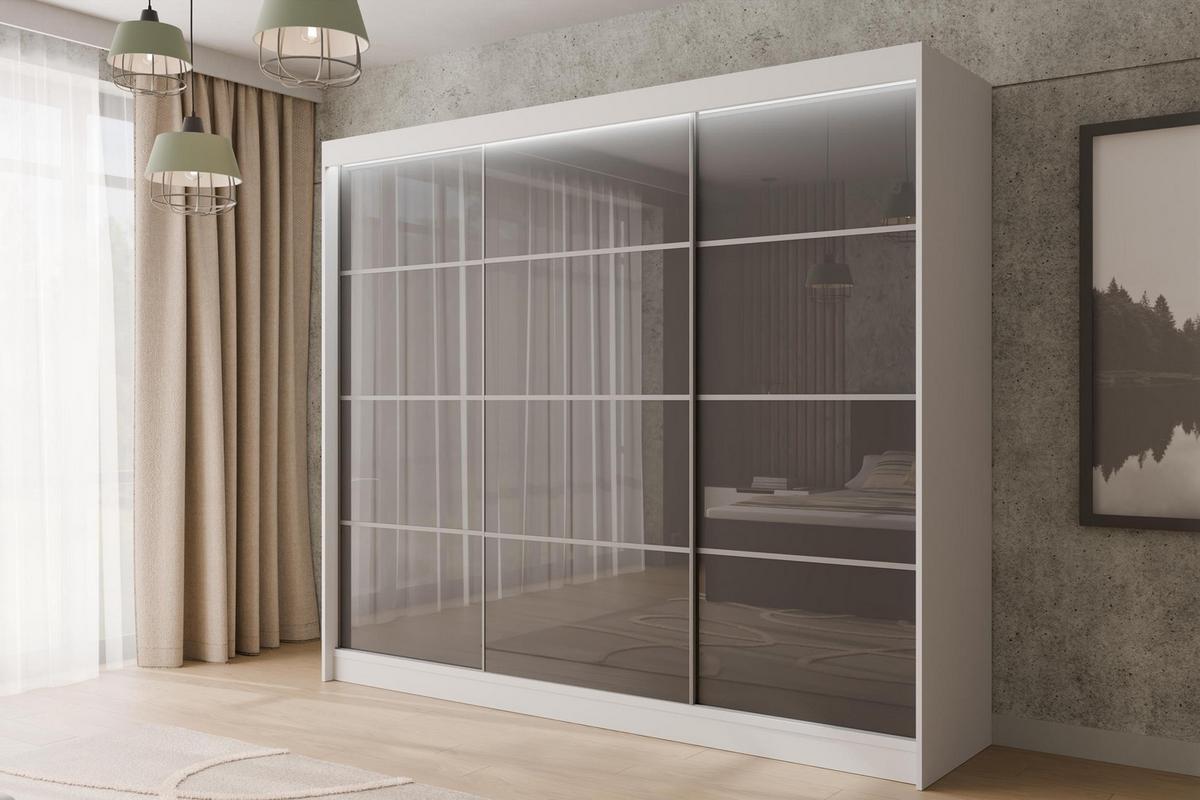 KLEIDERSCHRANK PEKA III mit LED - 250 cm - Weiß|Grau - Weiß/Grau, Holzwerkstoff (250/215/61cm) - ALTDECOR