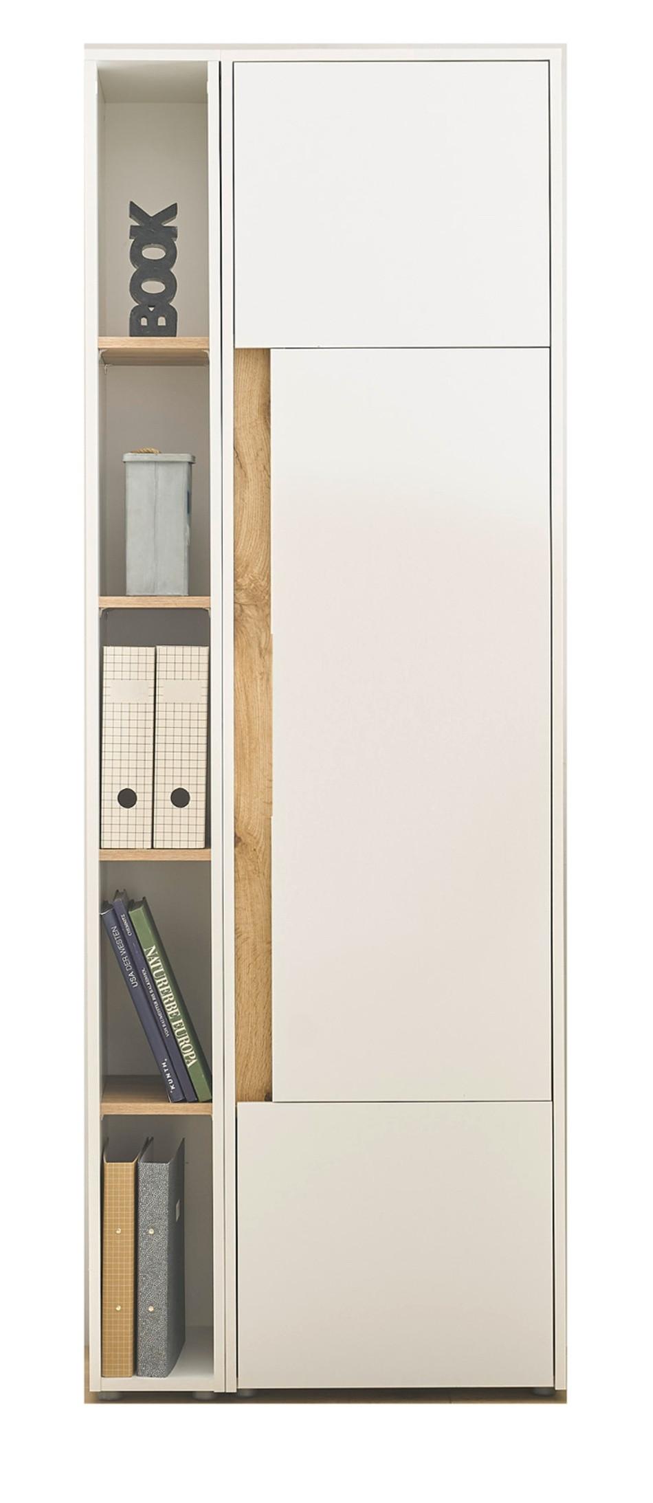 AKTENSCHRANK Set 2-teilig weiß, Eiche Wotan 70 x 200 cm, Schrank-Regal-Kombination mit 5 Ordnerhöhen - Eichefarben/Eiche Wotan, Holzwerkstoff/Kunststoff (70/200/40cm) - Furn.Design