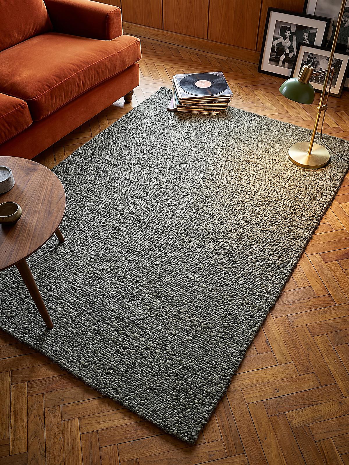 KURZFLORTEPPICH handgewebt GLAVEN, Bouclé-Struktur, Grün-Grau, 120 x 170 cm - Grün, Textil (120/170cm) - KADIMA DESIGN