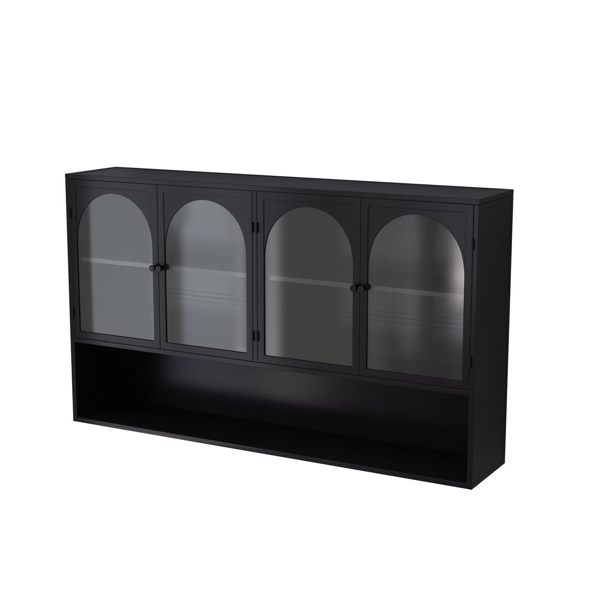 WANDSCHRANK 120cm Metall 4 Türen Graues Glas - Schwarz, Metall (120/70/23cm) - Urban Meuble