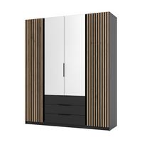 KLEIDERSCHRANK Nehir Korpus Schwarz, Front Schwarz/Eiche Evoke 200 cm - 4T3S Modern mit Schubladen, Lamellentüren außen und Spiegeln mittig - Schwarz, Holzwerkstoff/Kunststoff (200/239/61.9cm) - AX Living