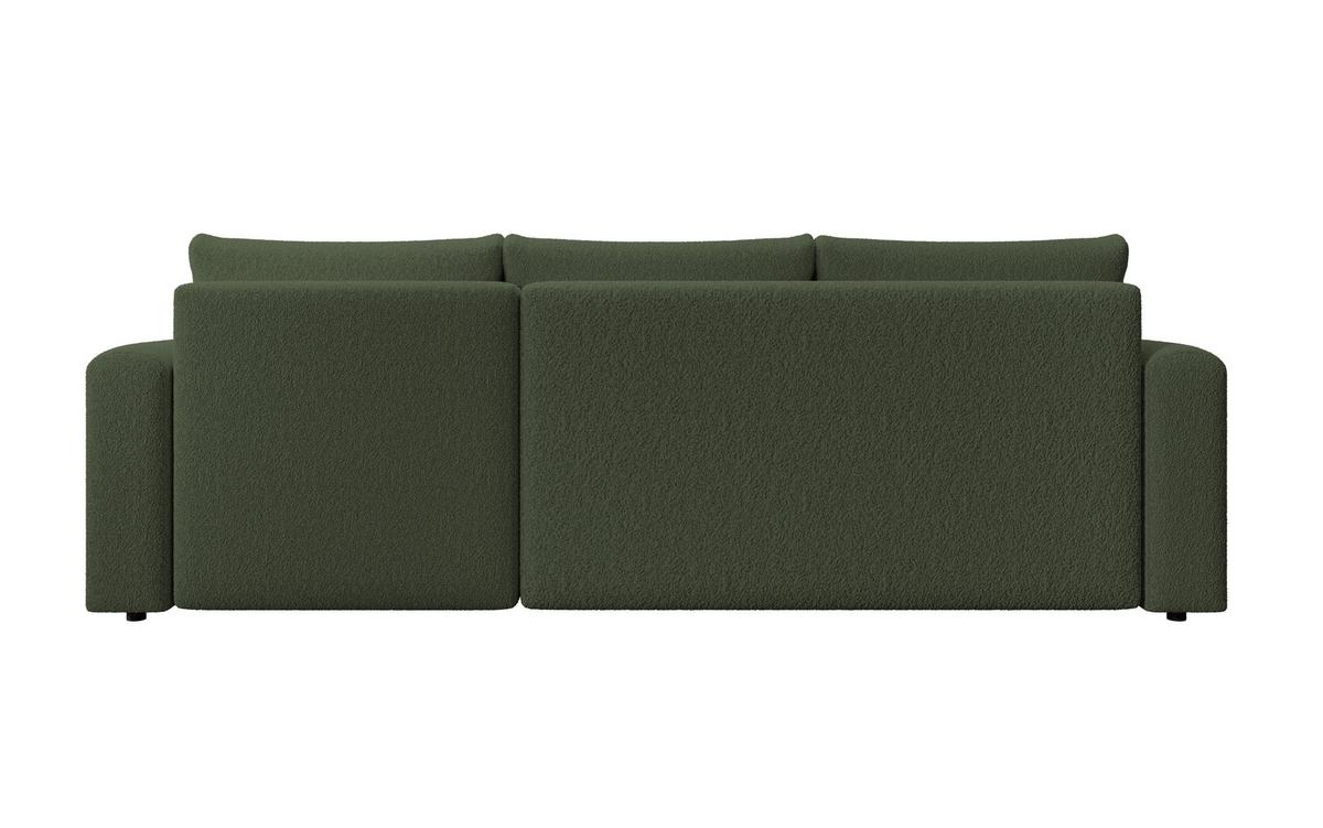 ECKSOFA DORA L, Eckcouch in L-Form mit Schlaffunktion und Bettkasten, Farbe: Grün, Bouclé-Stoff, Ottomane Rechts - Grün, Textil (240/143cm) - Storez24
