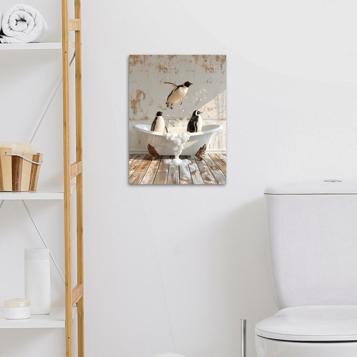 LEINWANDBILD Vintage - Pinguin - Badewanne - Schaumstoff Room Decor 30x40 cm - Schwarz, Textil (30/40cm) - MuchoWow