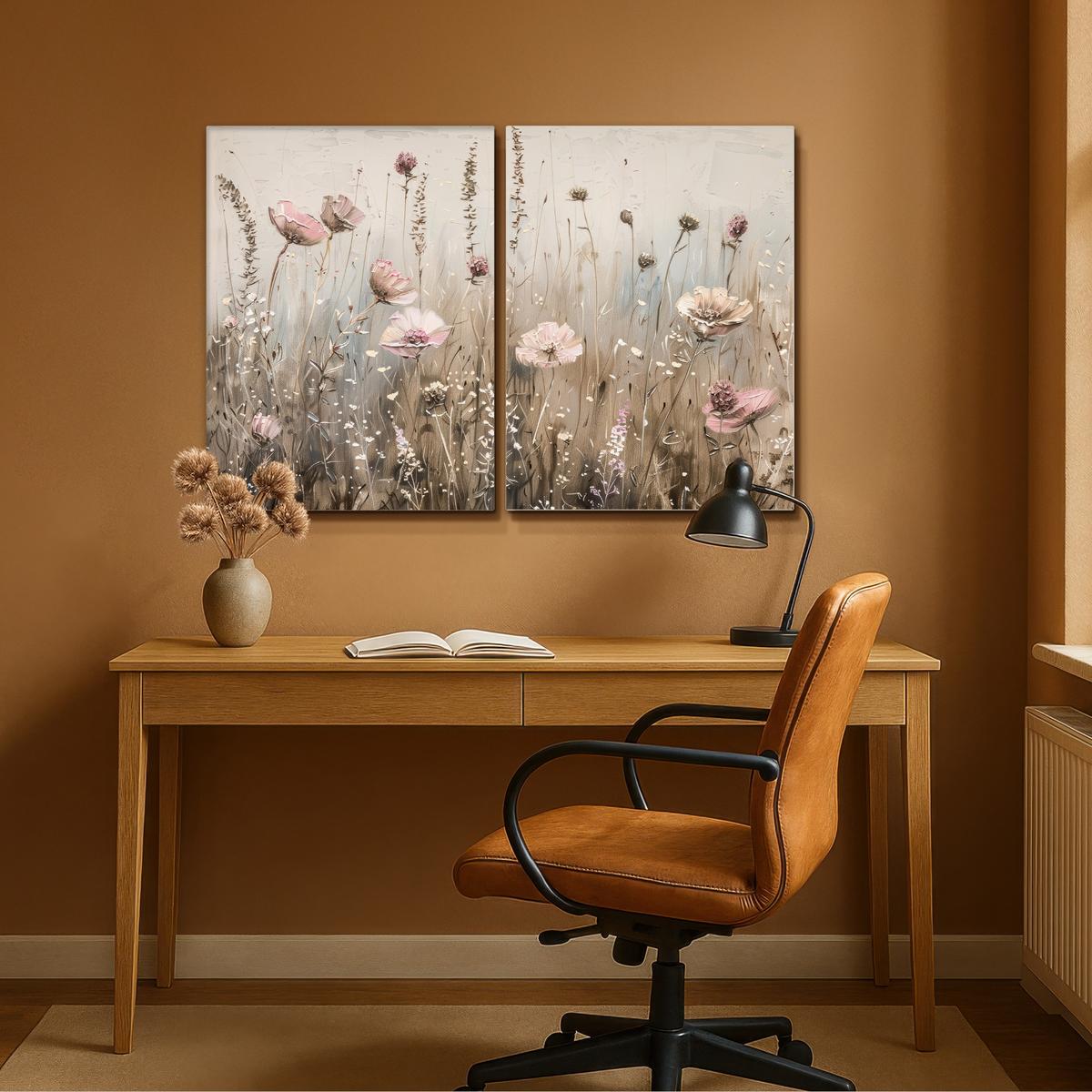 LEINWANDBILD 2er Set Blumen - Beige - Modern - Rosa 100x70 cm - Ecru, Textil (100/70cm) - MuchoWow