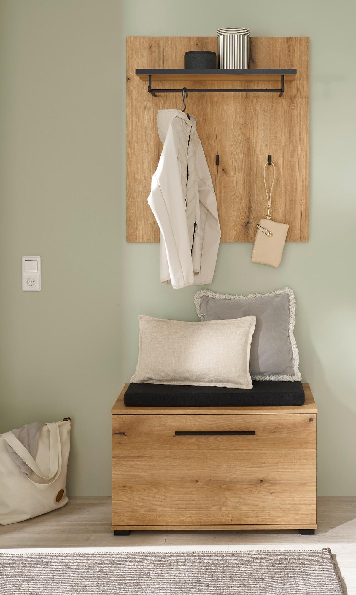 GARDEROBENPANEEL Evoke Eiche 79 cm, Wandgarderobe mit Kleiderstange - Eichefarben, Holzwerkstoff/Metall (79/89/25cm) - Furn.Design